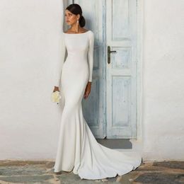 Modest Mermaid Wedding Dresses With Long Sleeves Boat Neck Covered Back Women Informal Bridal Reception Gowns