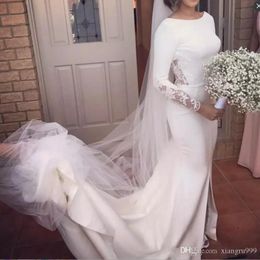 Setwell Long Sleeves Wedding Dress White Applique Lace Backless Wedding Gowns Sweep Train Mermaid Bridal Dress Plus Size
