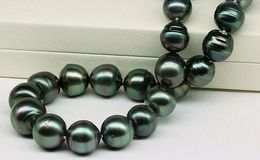 real natural huge silver 10-11mm Natural Tahitian black green round pearl necklace women gift