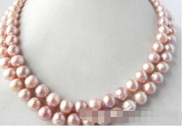 REAL SURPRISING 35" 10-13MM AKOYA PINK BAROQUE PEARL NECKLACE 925silver YELLOW CLASP