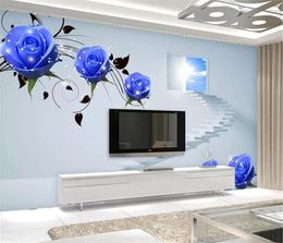 Custom Any Size 3D Wallpaper Blue Delicate Rose Space Staircase Living Room Bedroom Background Wall Wallpaper