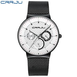 Relogio Masculino CRRJU Mens Watches Top Brand Luxury Ultra-thin Wrist Watch Chronograph Sport Watch erkek saati reloj hombre236r