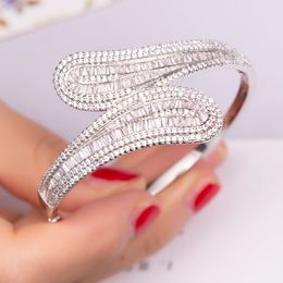 Luxury Leaf bracelet channel pave setting square CZ White Gold Plated Engagement bangle for women wedding gift accessaries