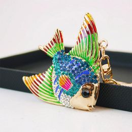 Animal Fish Key Chain Enamel Alloy Rhinestone Pendant Gold Lobster Clasp Alloy Car Keychain Ornament Key Ring Craft 3pcs