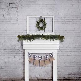 Old Brick Wall Green Garland Vinyl Christmas Fireplace Backdrop for Photography Baby Kids Family Party Photo Booth Background