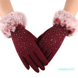 Wholesale-1 Pair Women Men Full Finger Gloves With Diamond Wrist Mittens Touch Screen Winter Warm Driving Ski Windproof Glove S10 SE12