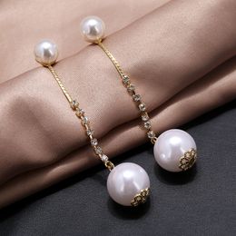 Fashion-Euramerican fashion claw chain earrings girls simple temperament long pearl earrings