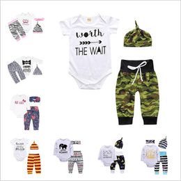 Kids Clothes Boys Boutique Suits Girl Clothing Sets Summer Baby Fashion Rompers Pants Hats Outfits Newborn Letter Print Bodysuit Pants B4355