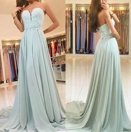 Rusty Sage Green Chiffon Long Bridesmaid Dresses 2019 A Line Sweetheart Lace Appliques Floor Length Maid of Honor Wedding Guest Dress BM0736
