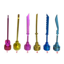 Colorful Titanium Carb Cap With Dabber On Top With 1 Angled Hole Domeless Nails With Sword On Top For Smoking Water Glass Pipe