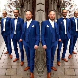 Fall Winter Royal Blue Groom Tuxedo Latest Peak Design Men Suits for Wedding Groomsmen Outfits Bridegroom (Jacket+Vest+Pants)