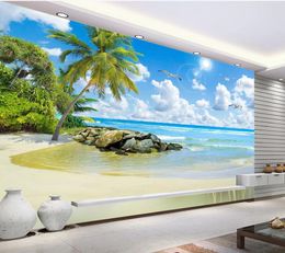 beautiful scenery wallpapers Seascape coconut tree beach HD landscape painting living room TV background wall