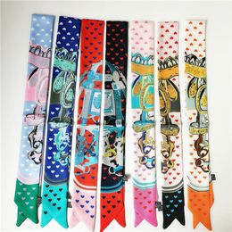 Wholesale double layer simulation silk small streamer women scarves 90cm * 5cm geometry silk small headband square scarf 370