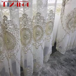 European Luxury Embroidery Screen Beads Tulle Curtain Luxury Home Decoration For Living Room Bedroom Custom Sheer Curtain T260#4 T200323