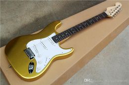 Golden Electric Guitar with White Pickguard,SSS Pickups,Rosewood Fretboard,Reverse Headstock,offering customized services