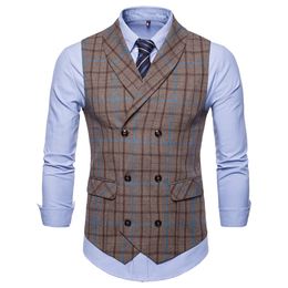 Waistcoat Men Vest Retro Double Breasted Slim Fit Suits Vest Yelek Colete Masculino Gilet Men 2019 Plus Size 4XL