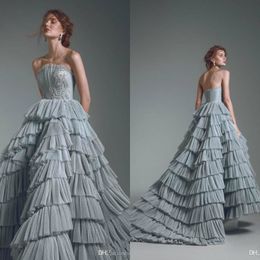 Elegant Alfazairy A line Evening Dress Strapless prom dresses long abito tulle ruffles special occasion Quinceanera dresses Kaftan