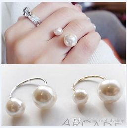 Promotion With Side Stones Elegant Women 18KG Plated Korean Lovely Girls Simulated Pearl 18KGP Opening Adjustable Ring wholesale