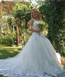 Romantic Lace Princess Country Wedding Dresses Bridal Gowns 2020 Spaghetti Applique See Though Top Backless vestidos de novia Plus Size