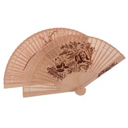 Hand held wooden fan foldable sandalwood women folding fan wood carving antique craft Chinese style Gift box