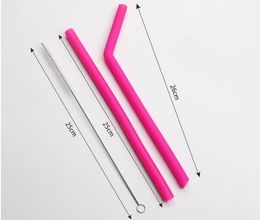 3 pics silicone straws set environmental protection food grade straight and bent straws with brush drinking straws recycling