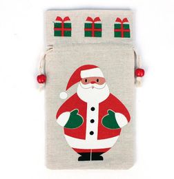 Christmas Drawstring Gift Bags Reusable Burlap Sweet Candy Bag Pouch with Santa Snowman Tree for Christmas Holiday Home Party Decor