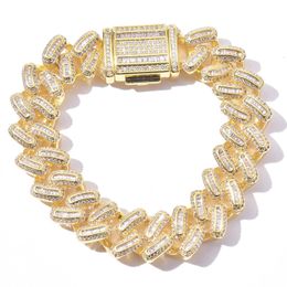 15mm 7/8inch Mens Charm Bracelet Gold Silver Colour Ice Out CZ Cuban Chain Bracelet Men's Hip Hop Jewellery Wholesale