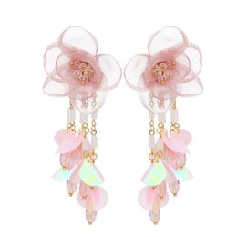 Fashion-New Fashion Lace Flower Drop Earrings Sequined Flower Long Tassel Earrings for Women Nightclub Jewellery 5C2022