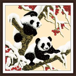 Reunion Pandas Scenery decor paintings ,Handmade Cross Stitch Craft Tools Embroidery Needlework sets counted print on canvas DMC 14CT /11CT