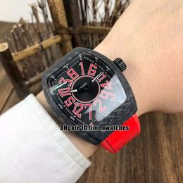 NEW Miyota Automatic Mens Watch Mens Collection Crazy Hours V45 SC DT Special Edition Black Carbon Fibre Watch Black Dial Red Rubber Watches