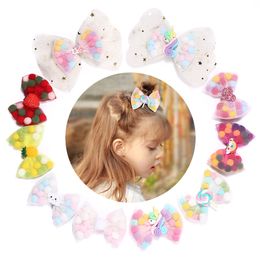 girls Lollipop Barrettes Clips Cute Bow With Clip kids Hair Accessories Boutique baby mesh Colourful balls designer headwear C6554