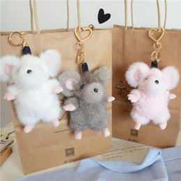 Cute Real Genuine Fur Mouse Toy Keyring Handbag Keychain Car Phone Pandent