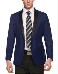 Customize One Button Navy Blue Groom Tuxedos Shawl Lapel Men Suits 2 pieces Wedding/Prom/Dinner Blazer (Jacket+Pants+Tie) W685