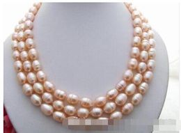 charming 9-10mm natural Australian south sea gold pink pearl necklace 48"14K go