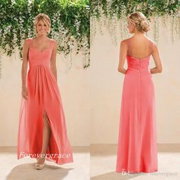 2019 Cheap Silver Coral Bridesmaid Dress Long Chiffon Backless Simple Maid of Honor Dress Wedding Guest Gown Custom Made Plus Size3309
