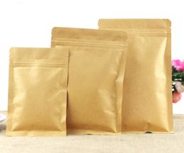 Leotrusting Resealable Flat Bottom Kraft Paper Zip Packaging Bag Paper Zip Pouch Coffee Powder Gift Paper Storage Bags