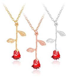 New Red Rose Flower Necklace Silver Rose Gold Flower Pendant Chains Fashion Necklace for Women Fashion Necklace
