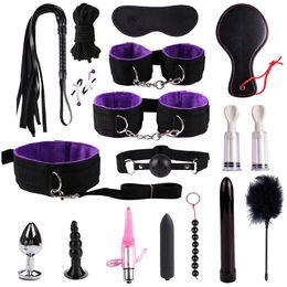 18pcs Bdsm Sex Bondage Set Sexy Lingerie Hands Whip Rope Anal Vibrator Sex Products Sex Toys For Couples Exotic Accessories J190629