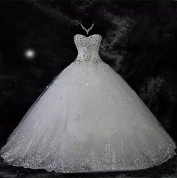 Classic Sparkly Ball Gown Wedding Dresses Crystals Sequins Lace Appliques Sweetheart Corset Back Big Wedding Dress Bridal Gowns with Train