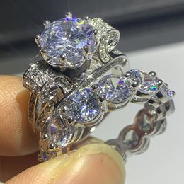 Victoria Wick Sparkling Luxury jewelry 925 Sterling Silver Round Cut White Topaz CZ Diamond Couple Rings Eternity Women Wedding Bridal Ring