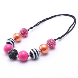 Newest Hot Pink Kid Chunky Necklace Fashion Adjusted Rope Bubblegum Chunky Bead Necklace Girl Children Jewellery