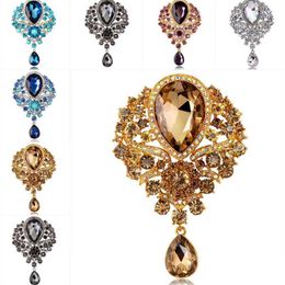 Rhinestone Crystal Brooches Crystal Flower Water Drop Brooch pins Corsage for women men Wedding jewelry gift