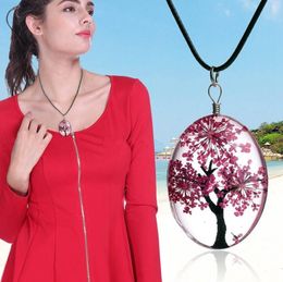 Time Gems Dried Flower Pendant Necklace Cute Forever Flower Pendant Life tree Necklace Rope Chian Charm Women Jewelry 10 Colors EEA204