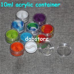 wholesale10ml acrylic Silicone Containers With Clear Acrylic Shield Container Nonstick For Oil Wax Dabs Slick Jars Free Hookah Gel Holder