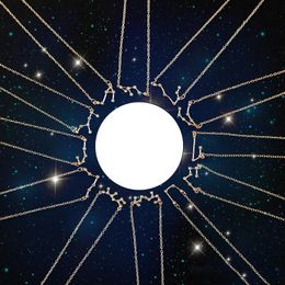 -Corea 12 Signo del zodiaco collares Bling Cubic zirconia CZ Falsos diamantes constelación Colgante de oro cadenas de plata para las mujeres Regalo de la joyería