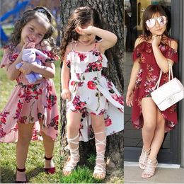 Baby Girl Dresses Kids Princess Summer Floral Dress Flowers Printed Dress Suspender Off Shoulder Dresses Irregular Beach Vintage Dress C5313