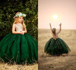 -GLITZ TUTU Emeraude Green Fleur Girl Girls Robes 2022 Halter Dossier Back Sequins Top Tulle Pays Long Kids Première Robe de communion