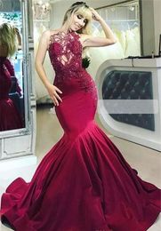 Burgundy Evening Dress Cheap Mermaid Appliques Holiday Women Wear Formal Party Prom Gown Custom Made Plus Size