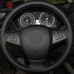 Black Genuine Leather DIY Hand-stitched Car Steering Wheel Cover for BMW X5 E70 2006-2013