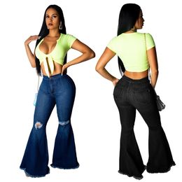 Women Jeans Skinny Ripped Bell Bottom Denim Long Pants for Lady Classic High Waisted Flared Jeans Pants Distrressed